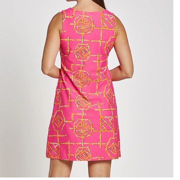 Jude Connally Dresses & Skirts - Jude Connally Pink Orange Bamboo Trellis Print Sleeveless Shift Dress Large k3